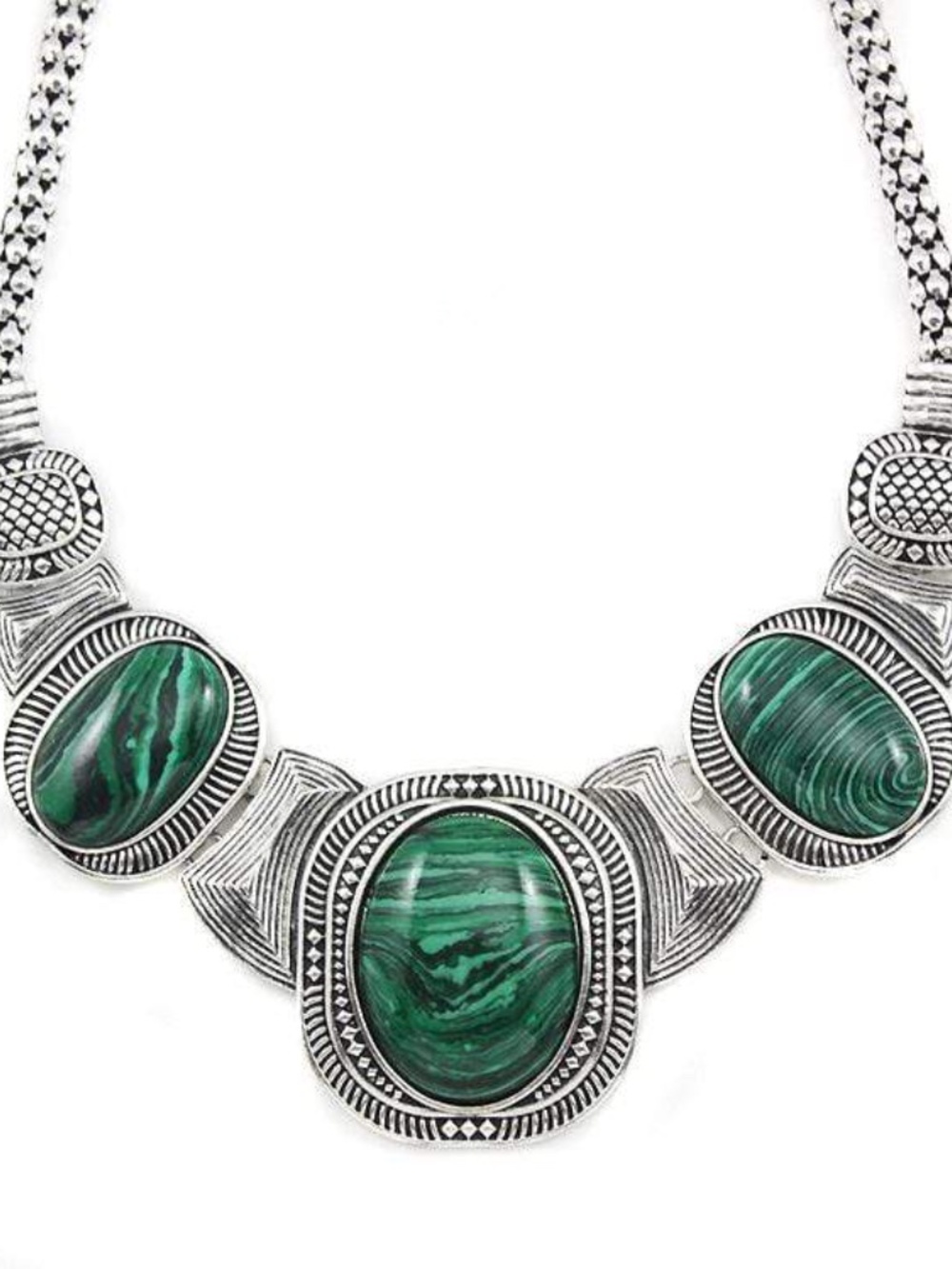 Womens Silver Jasper Tone Pendant Rope Chain Statement‎ Necklace